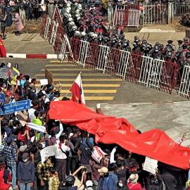 Protesters rally against the military coup in Yangon, Myanmar, Feb. 9, 2021. Image credit: VOA Burmese.
