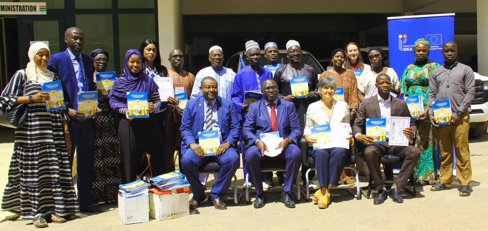 The Permanent Secretary and officials of MoBSE, Chairman of the NHRC, EU Ambassador and IDEA staff during the handing over of civic education resources