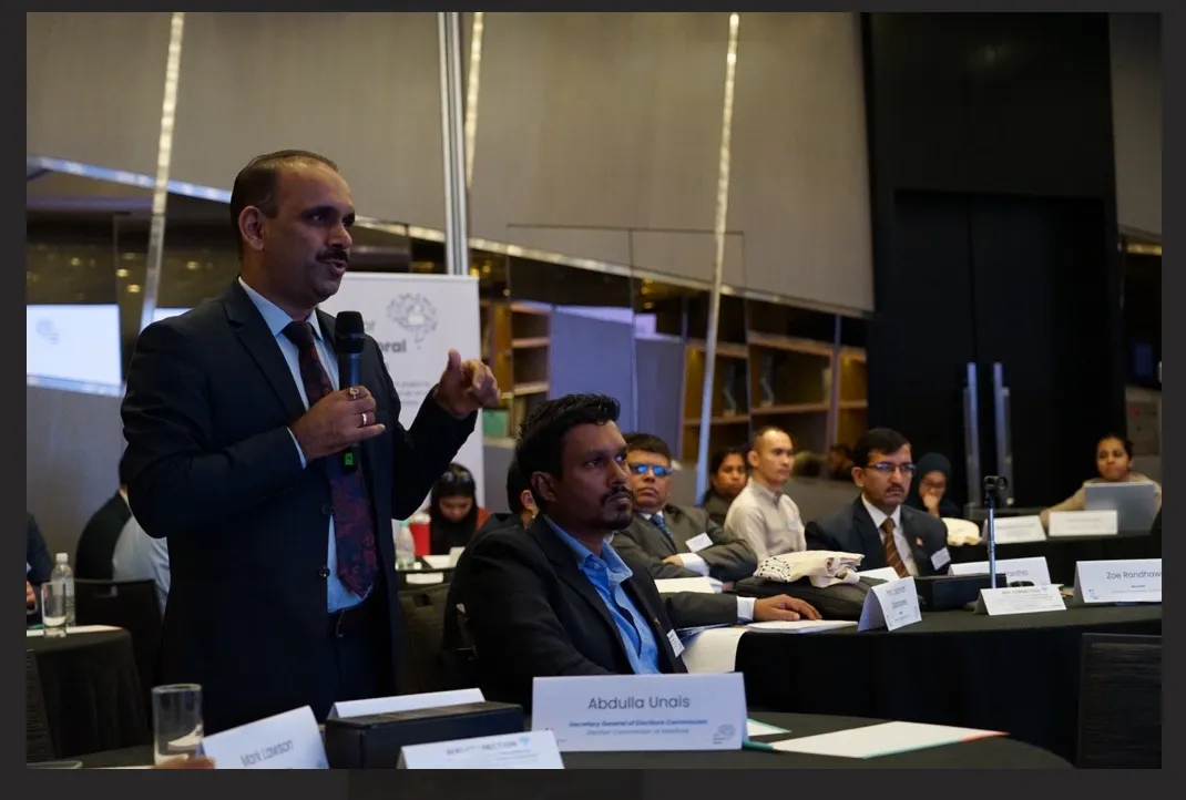 Ramesh Verma (standing), Chief Electoral Officer from the state of Goa, India, at the first AI Literacy for Electoral Actors training event in November 2024 in Kuala Lumpur, Malaysia. Credit: International IDEA/Juliane Müller
