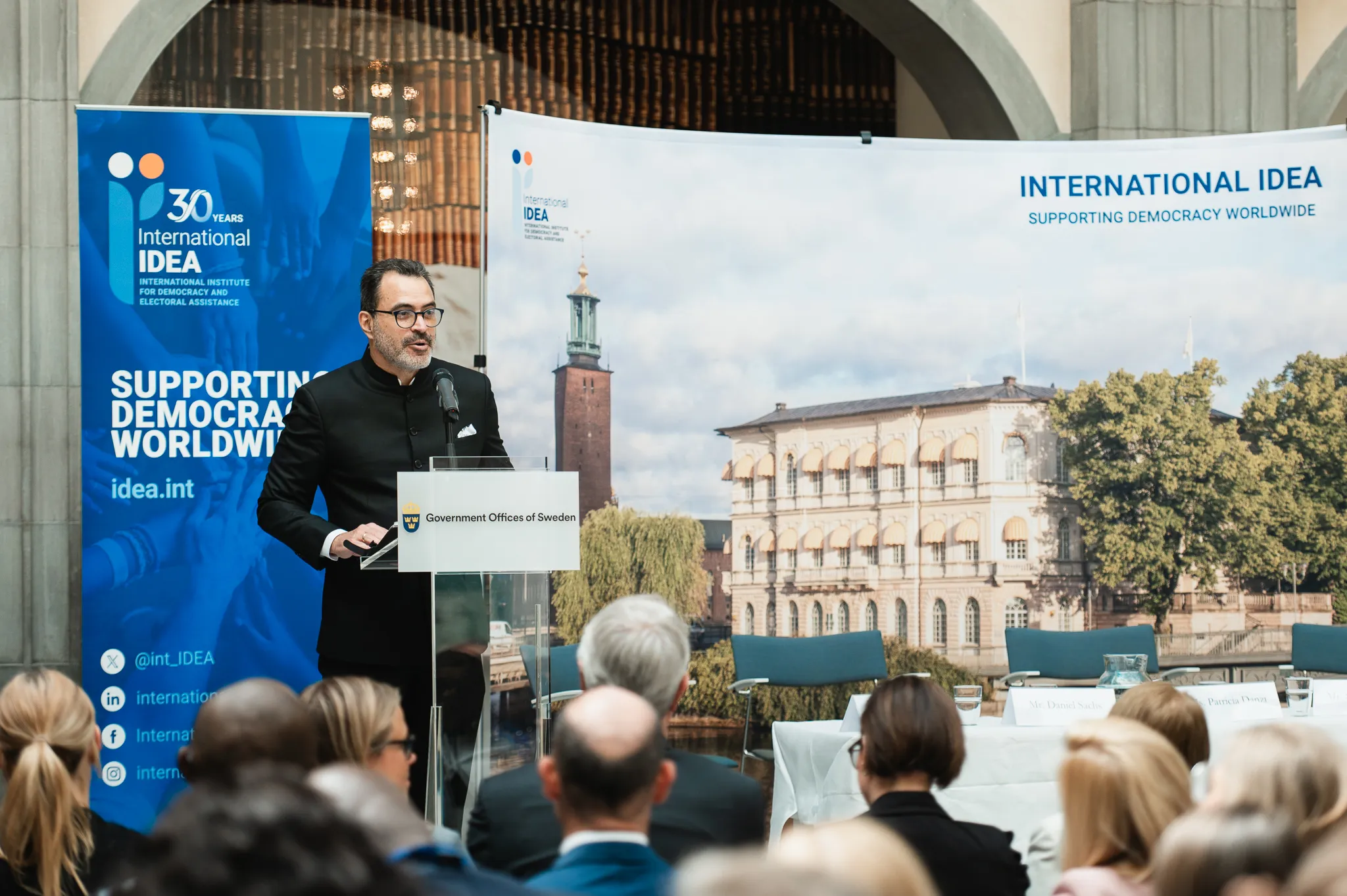 Kevin Casas-Zamora, International IDEA's Secretary-General, speaks at the Swedish Ministry for Foreign Affairs during the International IDEA 30th Anniversary High-Level Session.