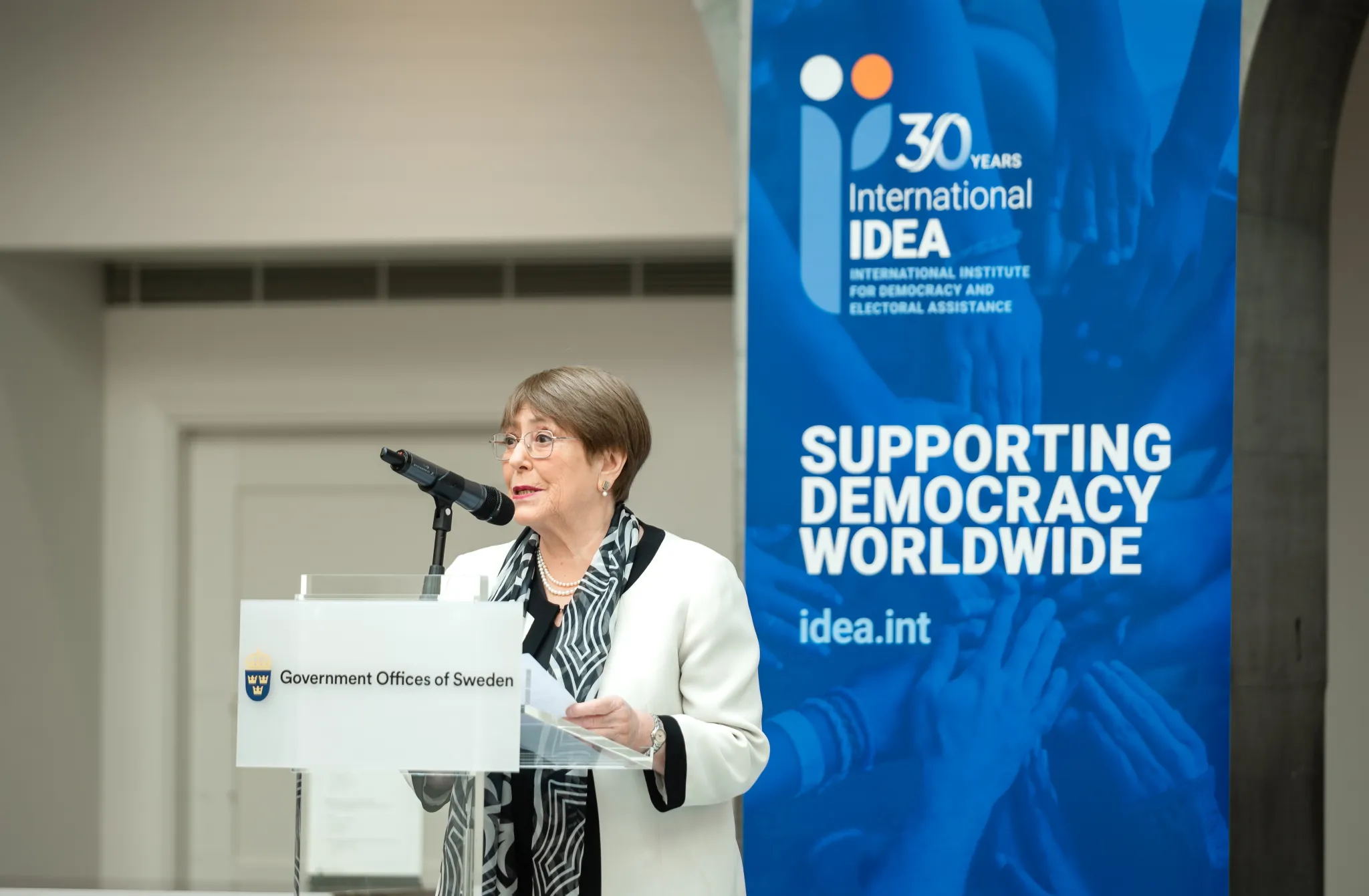 Michelle Bachelet, former President of Chile and UN High Commissioner for Human Rights, speaks during the International IDEA 30th Anniversary High-Level Session. Photo credit: Malin Huusmann/International IDEA.