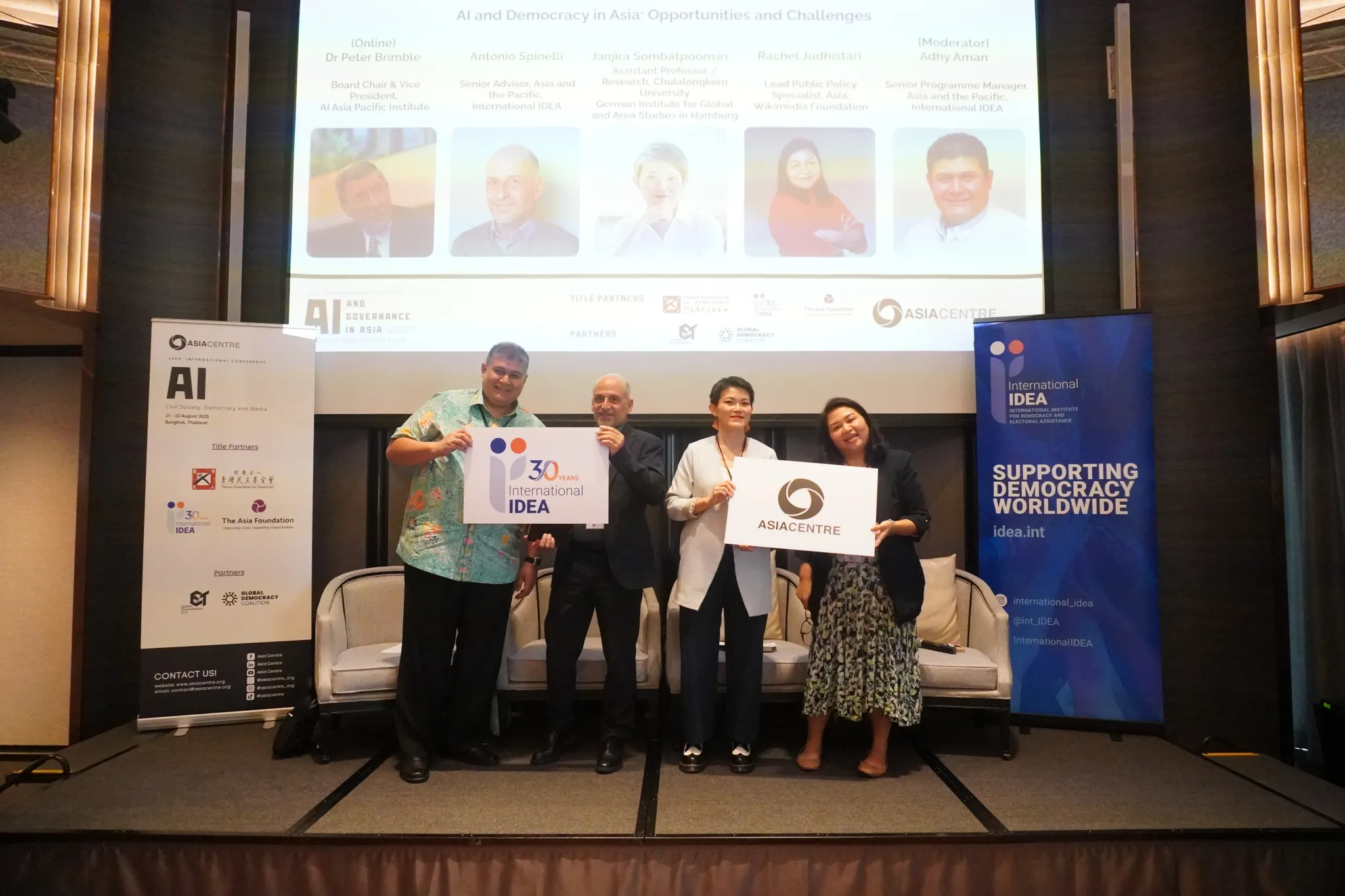 Speakers of the first panel at the Asia Centre’s 10th International Conference in Bangkok on 21 August 2025, convened around the topic, “AI and Governance in Asia”. This panel was hosted by International IDEA .