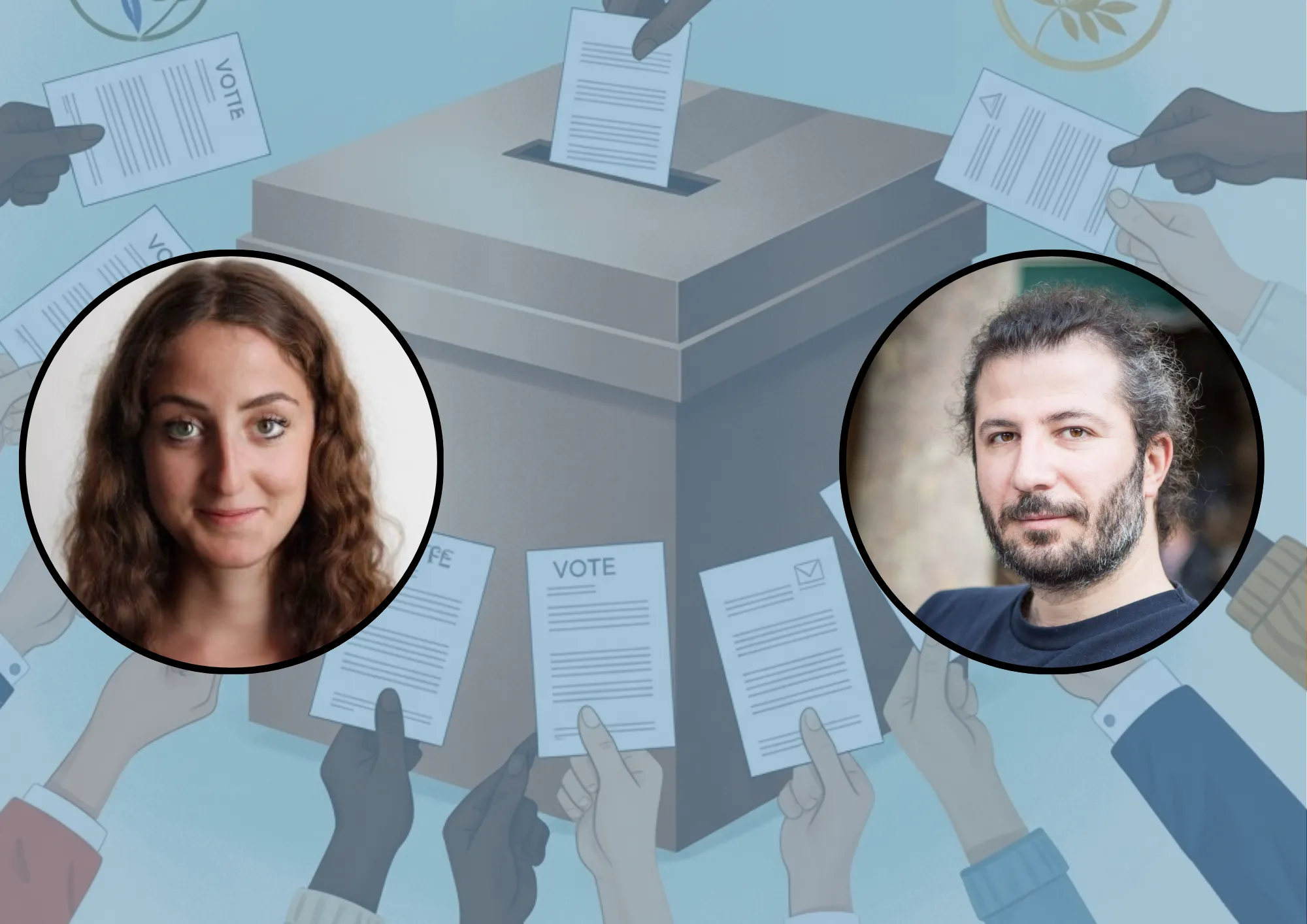 Photos of Dounya Hallaq and Rudi Osman, courtesy of the interviewees. Background image adapted from Easy-Peasy.AI