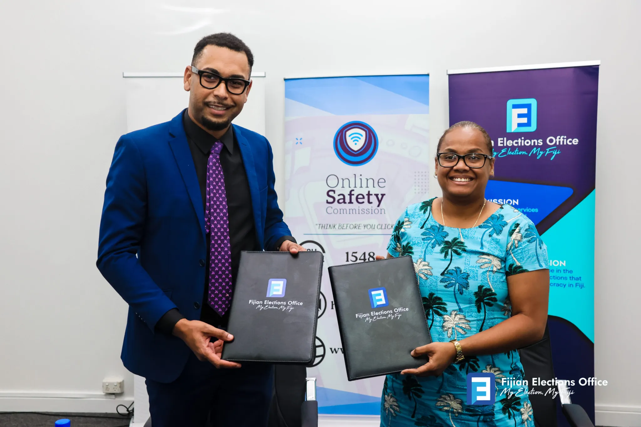 Signing ceremony of a three-year Memorandum of Understanding (MoU) between the Fijian Elections Office (FEO) and the Online Safety Commission (OSC).
