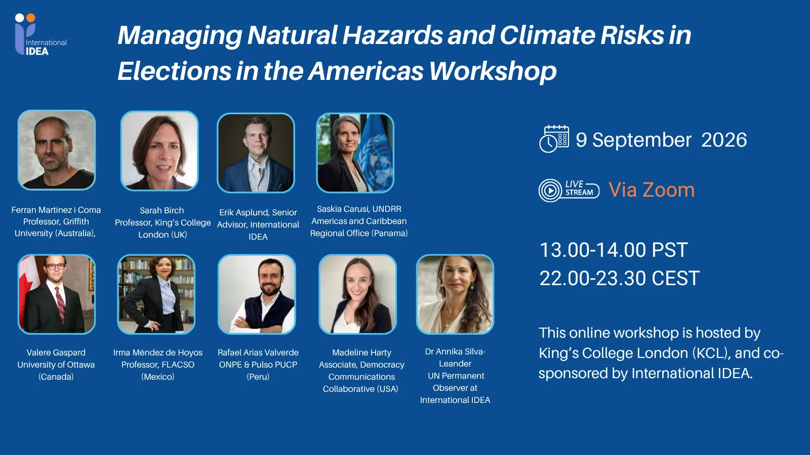 Event workshop poster on Managing Natural Hazards and Climate Risks in Elections.