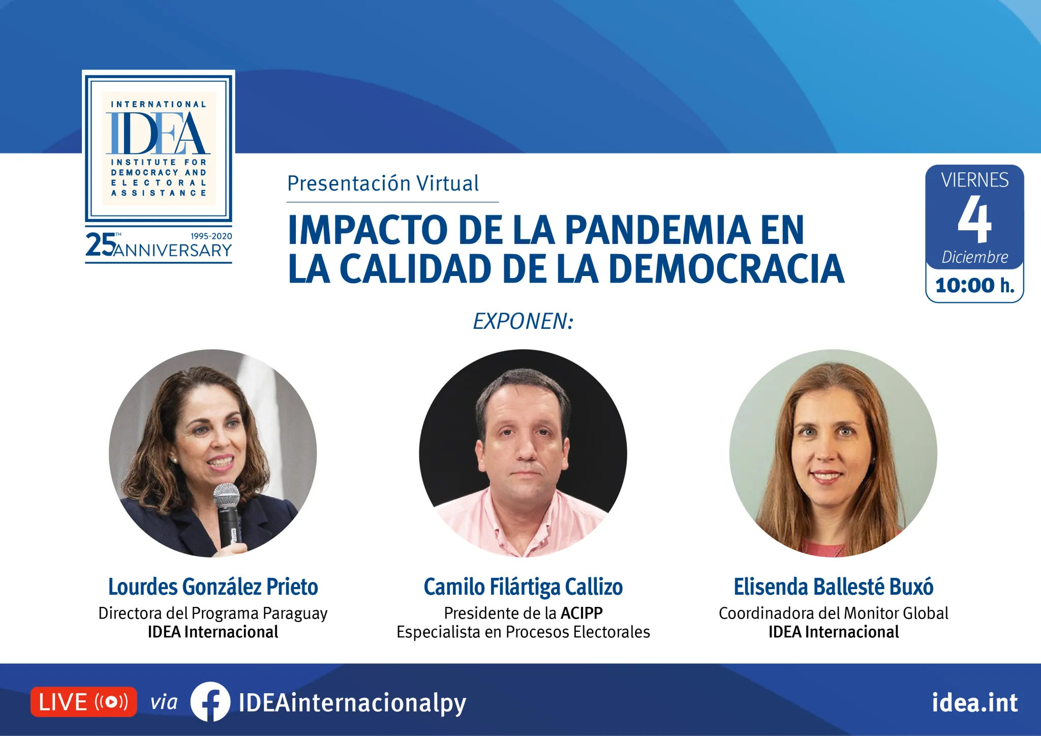 Flyer de Invitación al evento, con fotos de los panelistas, sin información adicional