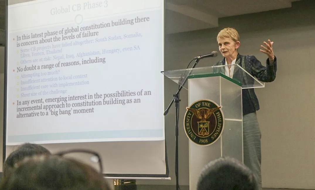 Professor Cheryl Saunders at the PH Constitution @30 Public Forum, University of the Philippines Cebu. (Photo © Nyla Prieto)
