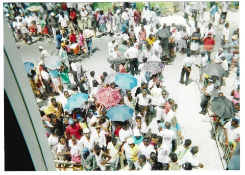 Rioters outside of the Guyana Elections Commission offices
