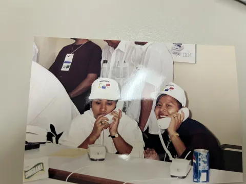 Volunteers on the phone at the USMA Computing Center receiving information as the official documents arrived.