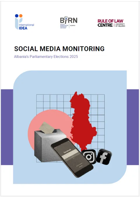 map of alania in red and a ballot box with a mobile and social media icons on the side of Instagram and facebook