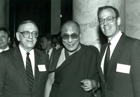 Gershman (right) with the Dalai Lama (center) and NED Board Chair John Brademas (left) at NED’s Fourth World Conference on Democracy in 1993