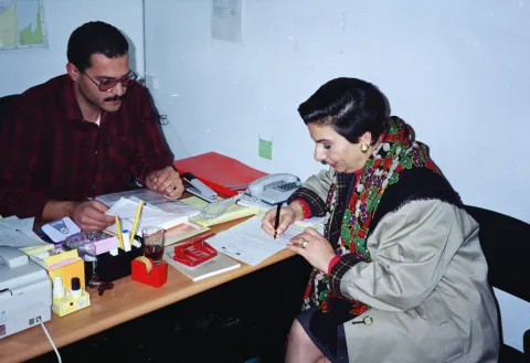 Hanan Ashrawi, a well-known politician in Palestine and internationally, registers as independent candidate for the elections. She was elected. 