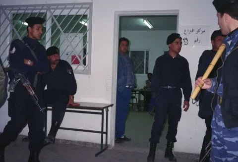 Security outside a polling station in Gaza (re-election) 