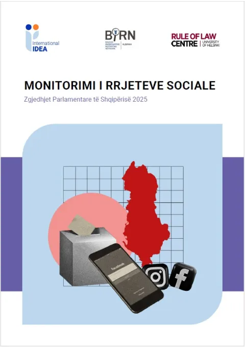 albania map with a ballot box, a mobile and social media icons