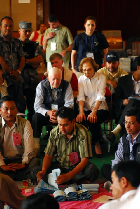 President and Mrs. Carter observe counting process in Kathmandu. 2008