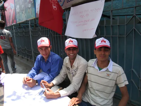 Maoist party activists solicit signatures for petition to abolish the monarchy. Kathmandu. 2007