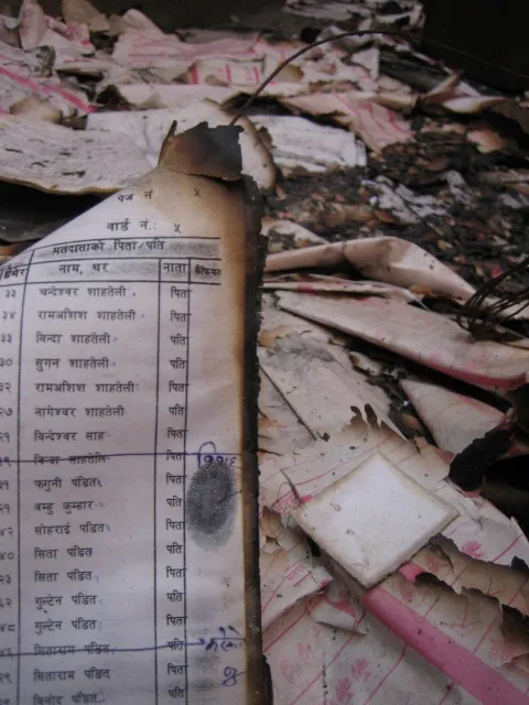 Burned election documents Gaur District Election Office. 2007