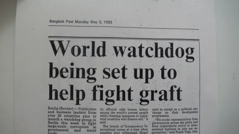 Newspaper article, Transparency International being set up