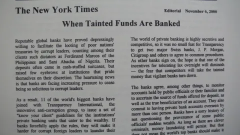 Newspaper article about Transparency International 