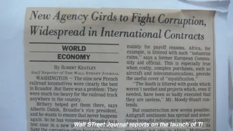 Newspaper article about Transparency International 