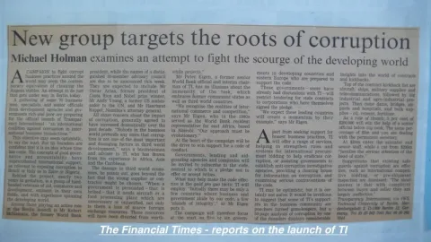 Newspaper article about Transparency International 