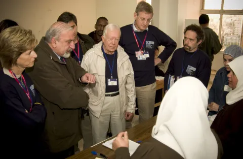 [President Carter with former Prime Minister of Sweden Carl Bildt observing elections] 