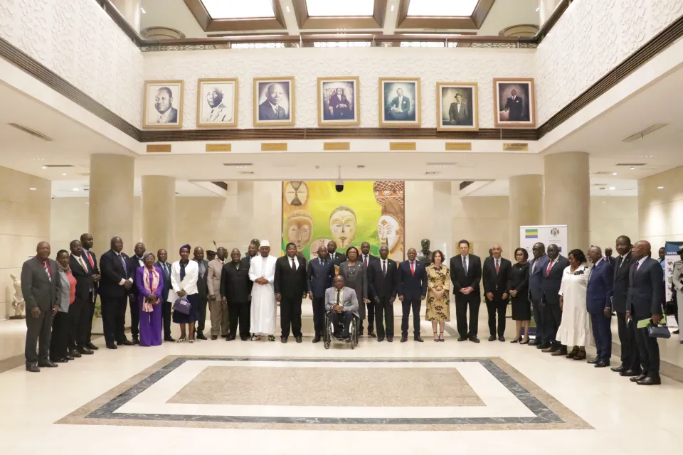 Group photo from the conference of speakers of transitional parliaments held in Gabon.