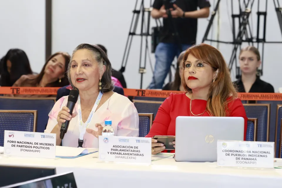 Elia de Tulipano del Foro Nacional de Mujeres de Partidos Políticos y Elsa Fernández de la Asociación de Parlamentarias y Exparlamentarias.