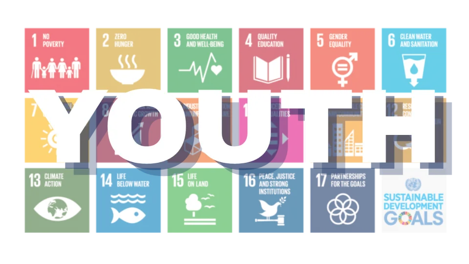 Image of the SDGs with the word "Youth" on top. Created on Canva. 