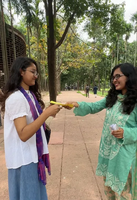 From the right: Mahfuza Amir Ela, author of the article, and a student at YDA.