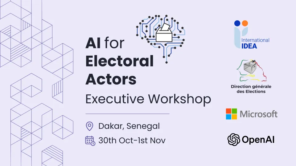 Event details, including AI for Electoral Actors Project logo, date and location for the workshop + funding and implementing partners