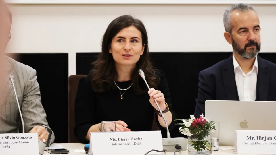 Blerta Hoxha moderating the first panel 