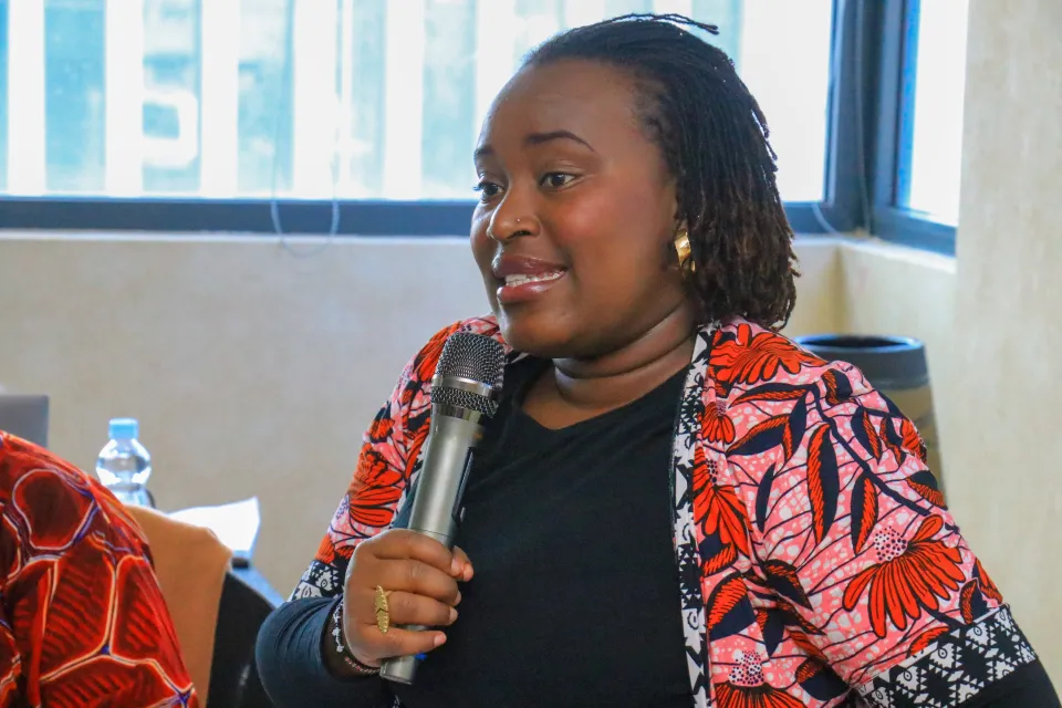Wanja Mania, representative of people with disabilities in the disability league of the Jubilee party in Kenya, speaking during the session at the at the East Africa Young Women’s Empowerment Academy Nairobi Kenya.