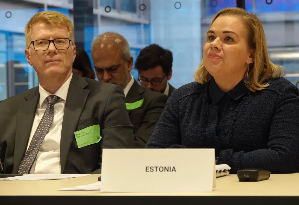 Marthinus Christoffel Johannes Van Schalkwyk, Minister Plenipotentiary and Deputy Permanent Representative, South Africa (left), and H.E. Minna-Liina Lind, Vice Minister of Foreign Affairs, Estonia (right).