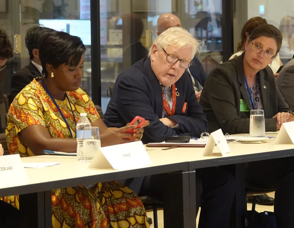 H.E. Ambassador Perpetua Dufu, Coordinating Director for Multilateral and International Organisations at the Ministry of Foreign Affairs, Ghana (left), H.E. Ambassador Robert Rae, Permanent Representative to the United Nations, Canada (center), and Ambassador Katarina Martholm Fried, ECOSOC, Human Rights and Sustainable Development , Sweden (right). 