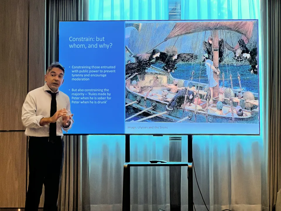 Sumit Bisarya, head of International IDEA’s Constitution-Building Programme, discusses designing for resilience. Credit: International IDEA, 2025