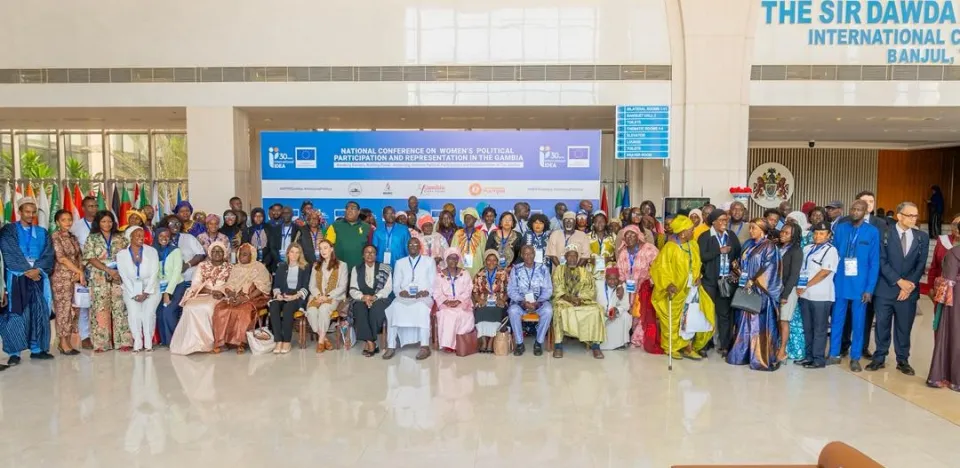 Stakeholders posing for group photo at the National Conference on Women's Political Participation and Representation in The Gambia, held on the 15-16 December 2025 at SDKJ Conference Centre in Banjul.