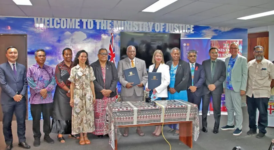 Diplomats witnessing the Host country agreement signing ceremony in Fiji