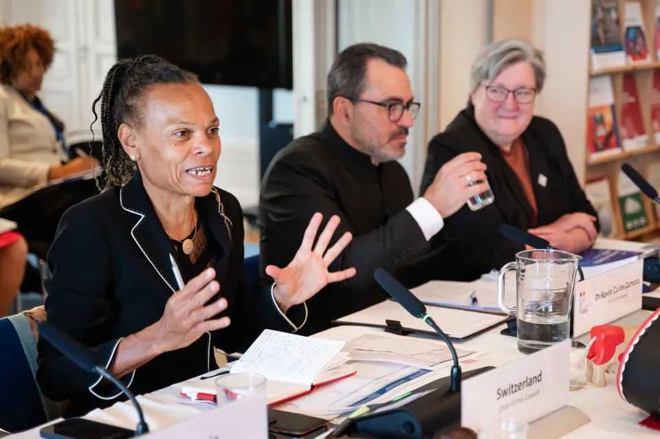 Director-General of the Swiss Agency for Development and Cooperation Patricia Danzi chaired International IDEA’s extraordinary Council meeting in Stockholm on 12 June 2025. Photo: Malin Huusmann