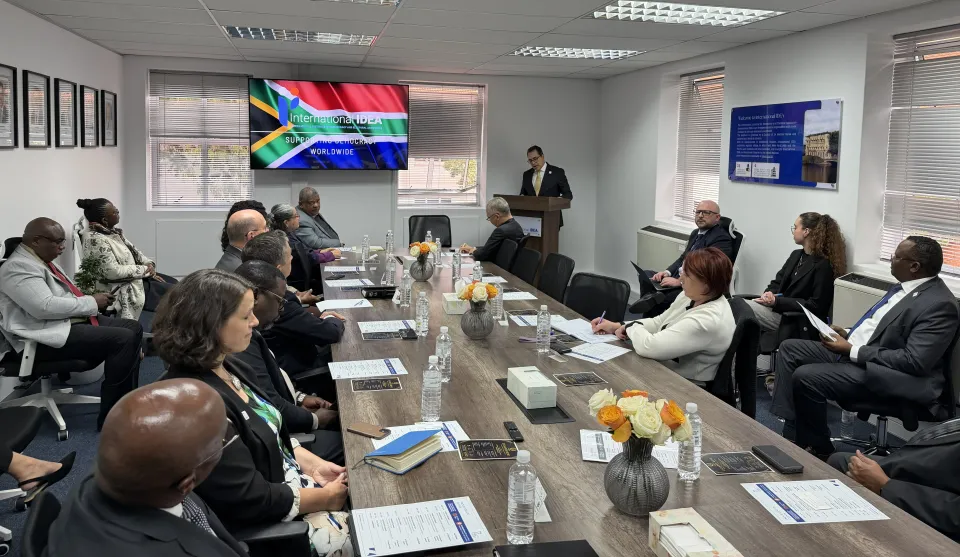 The Secretary-General of International IDEA delivers his inaugural address during the opening of the International IDEA Office in Pretoria, South Africa, on May 18, 2026.