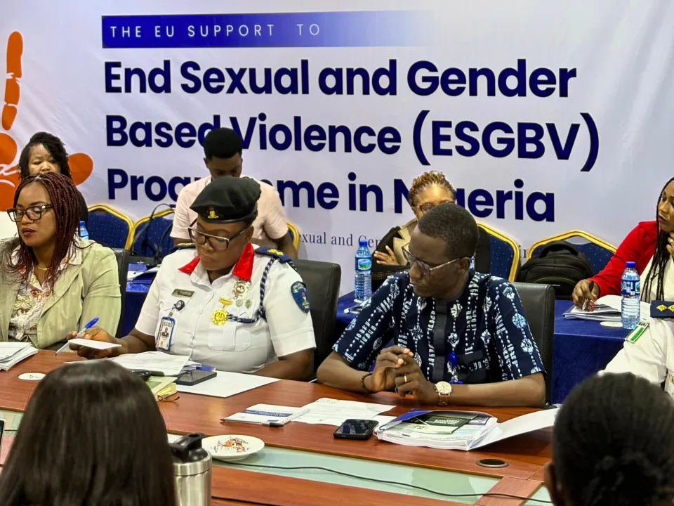 Head, Gender Unit, NSCDC FCT Command, Chief Superintendent of Corps Precious Samuel and Project Officer, ESGBV programme, Gideon David with other participants