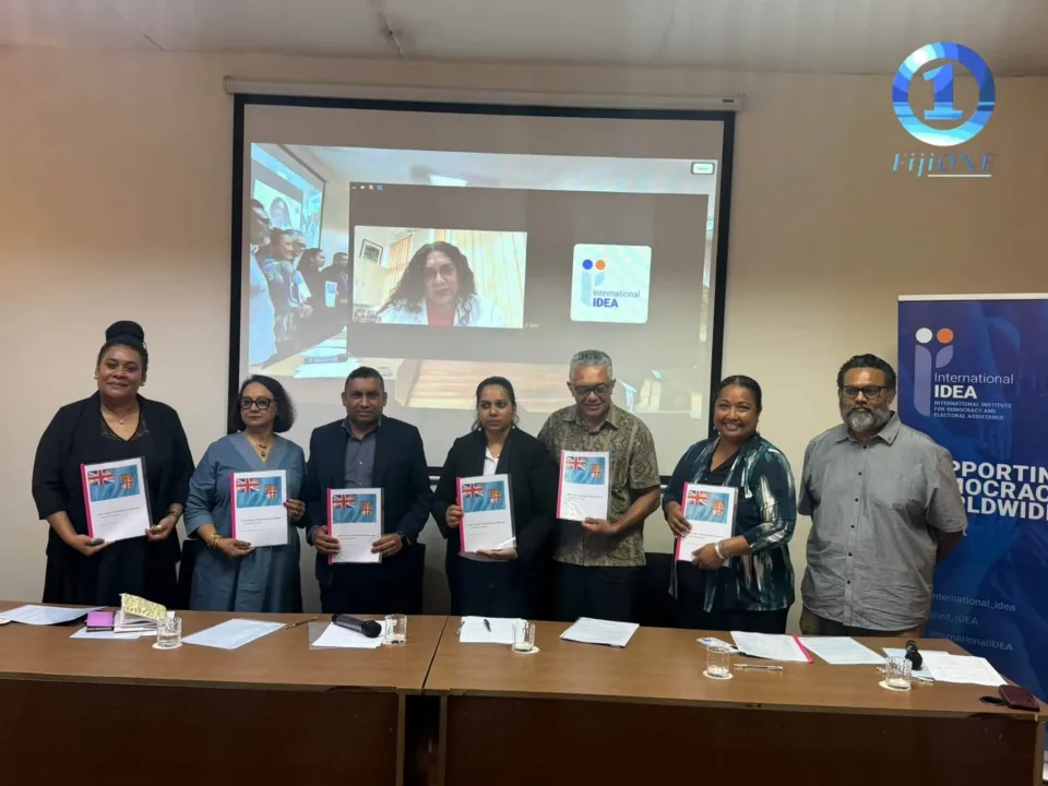 Representatives civil society organizations in Fiji signed a Memorandum of Understanding establishing a Citizens’ Observer Group (COG). Photo credit: Fiji One News  