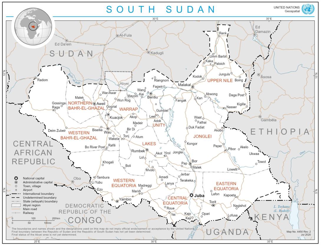Map of South Sudan, source: United Nations Geospatial (2020)