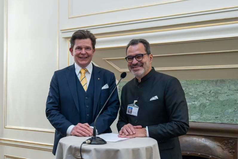 Andreas Norlén, Speaker of the Swedish Parliament, and Kevin Casas-Zamora, Secretary-General of International IDEA, at the reception hosted by the Riksdag on 12 June 2025. Photo credit: Anders Löwdin.