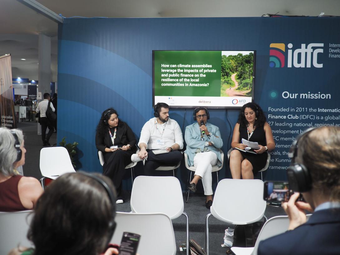 Avinash Persaud speaking at the Amazonian Climate Deliberation launch event in the IDFC Pavilion at COP30