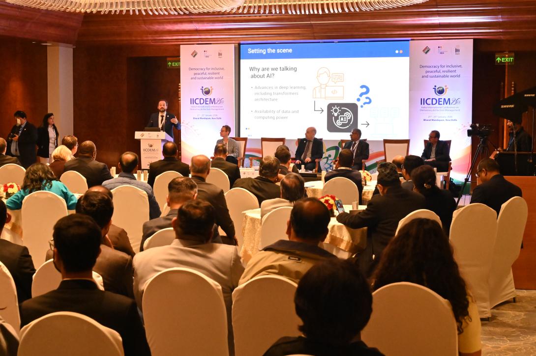 Head of Digitalization and Democracy at International IDEA, Alberto Fernandez Gibaja, presented insights on the evolving role of Artificial Intelligence (AI) in electoral processes.