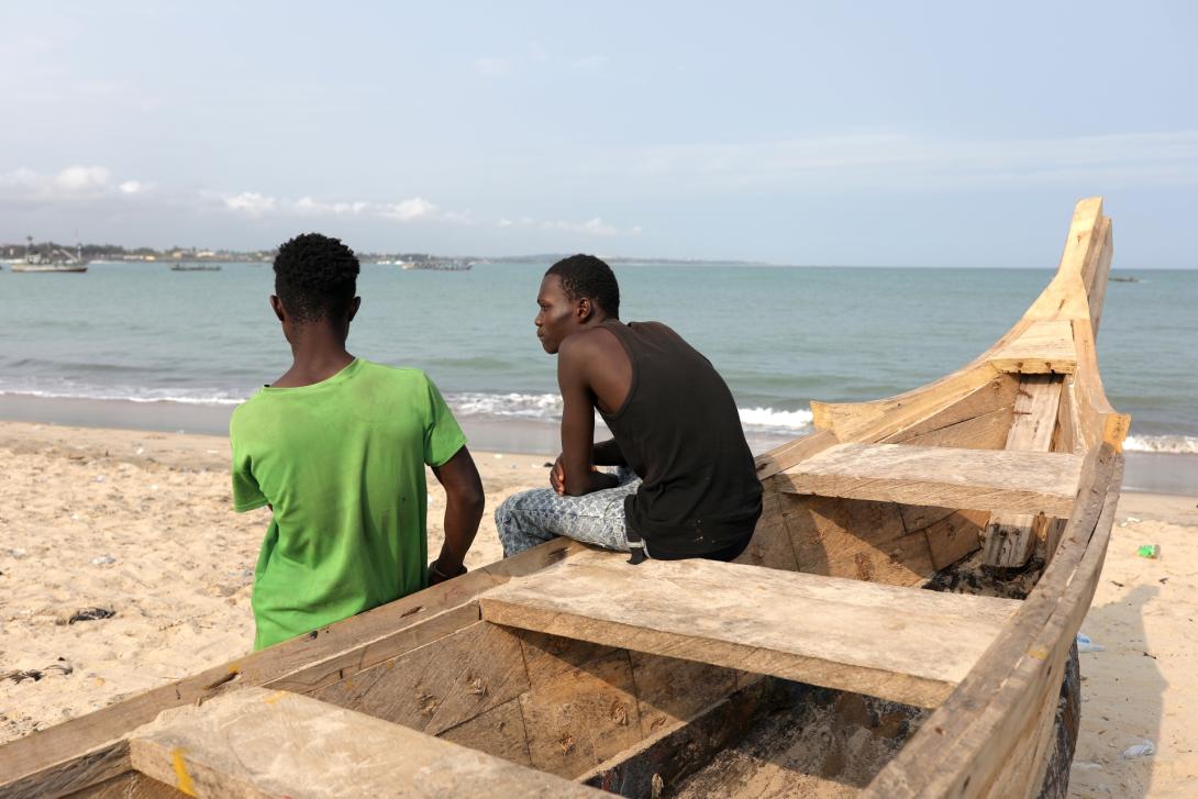 Two boys overlooking the Gulf of Guinea in Elmina, Ghana. Credit: Manny Jefferson